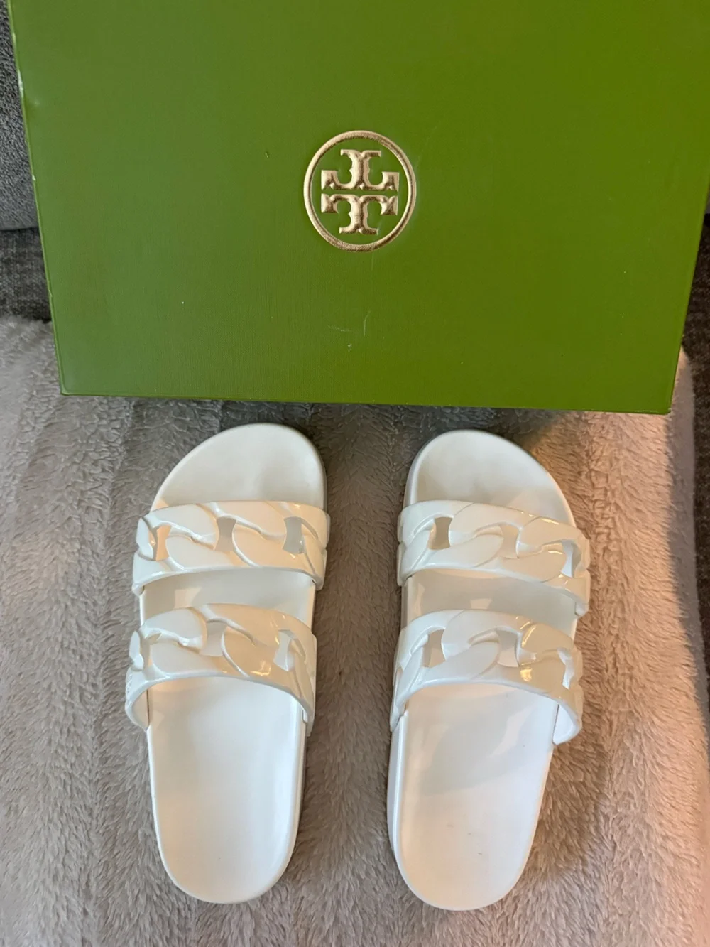 Tory Burch White Double-Chain Slide Sandals